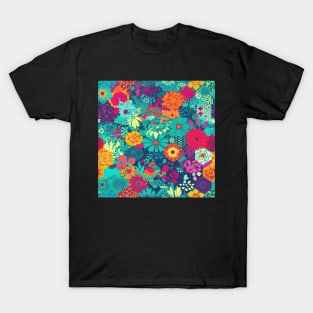 Purple, Teal, Hot Pink and Yellow Flower Floral T-Shirt